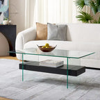 Clear Glass & Wood Shelf Modern Coffee Table, 1-Piece, Multiple Colors
