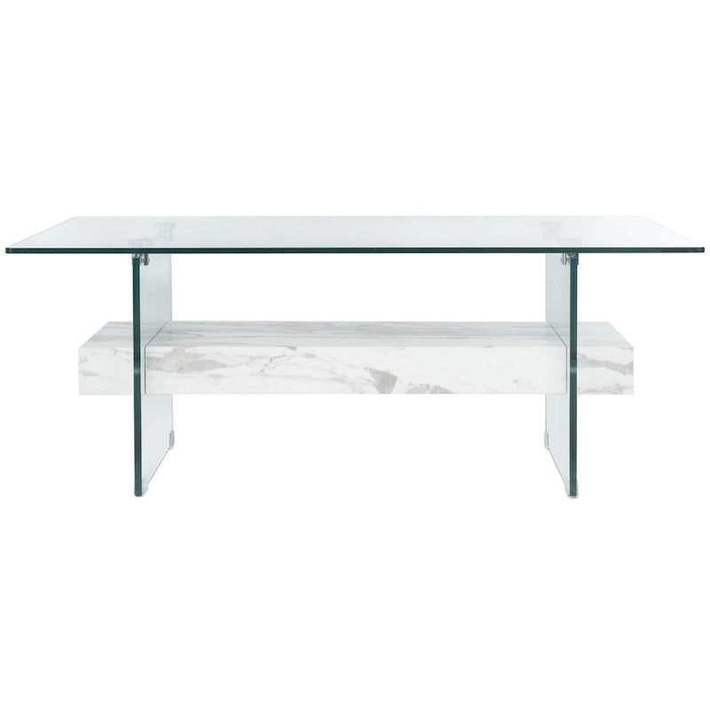 Clear Glass & Wood Shelf Modern Coffee Table, 1-Piece, Multiple Colors