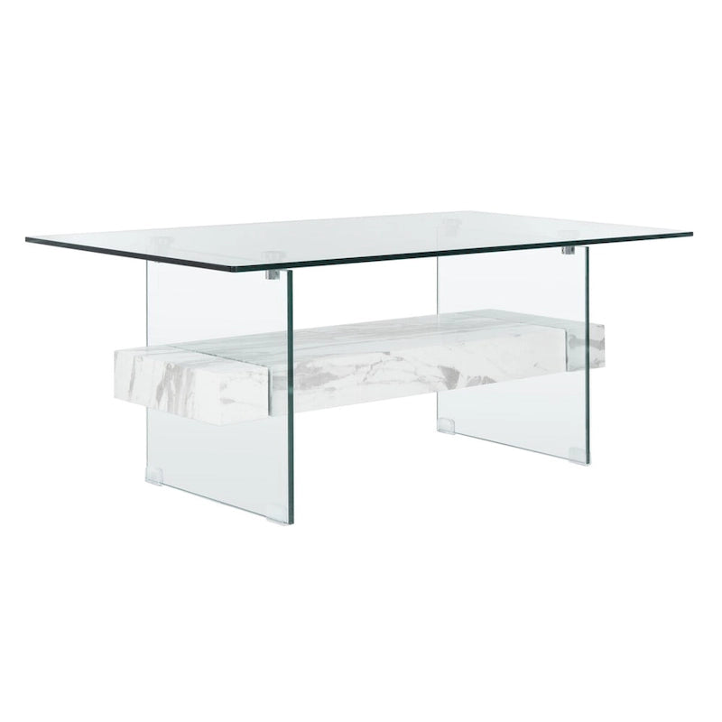 Clear Glass & Wood Shelf Modern Coffee Table, 1-Piece, Multiple Colors