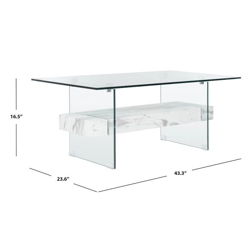 Clear Glass & Wood Shelf Modern Coffee Table, 1-Piece, Multiple Colors