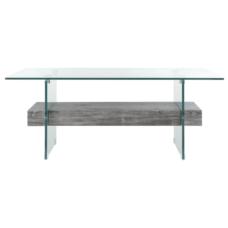 Clear Glass & Wood Shelf Modern Coffee Table, 1-Piece, Multiple Colors