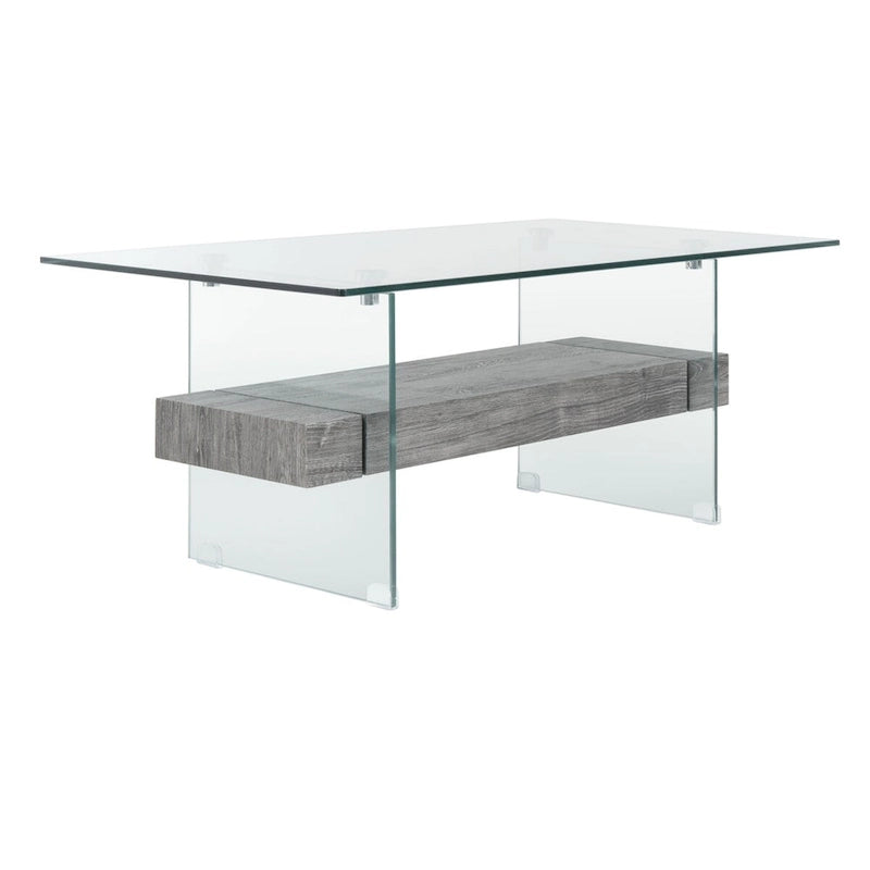 Clear Glass & Wood Shelf Modern Coffee Table, 1-Piece, Multiple Colors