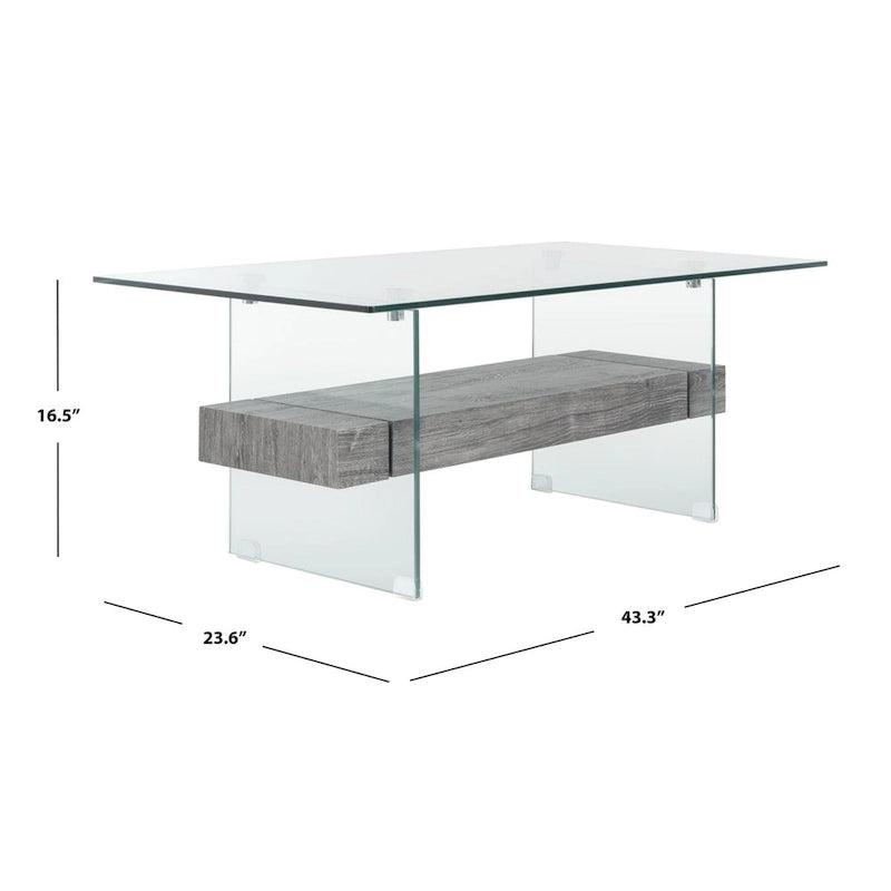 Clear Glass & Wood Shelf Modern Coffee Table, 1-Piece, Multiple Colors