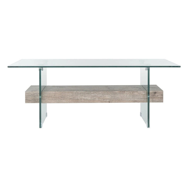 Clear Glass & Wood Shelf Modern Coffee Table, 1-Piece, Multiple Colors