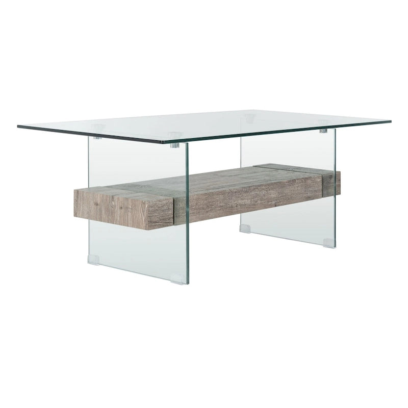 Clear Glass & Wood Shelf Modern Coffee Table, 1-Piece, Multiple Colors