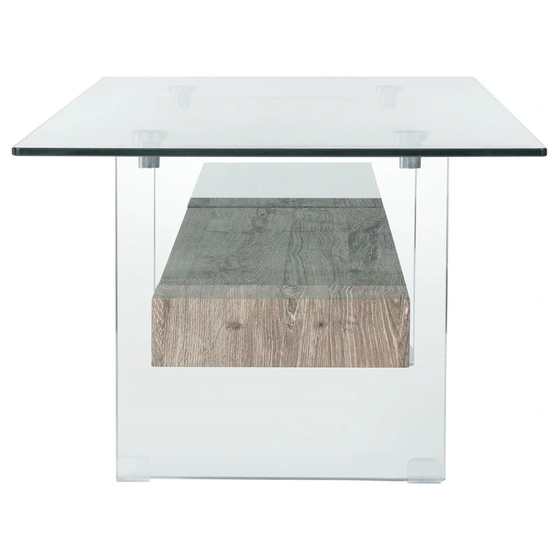 Clear Glass & Wood Shelf Modern Coffee Table, 1-Piece, Multiple Colors