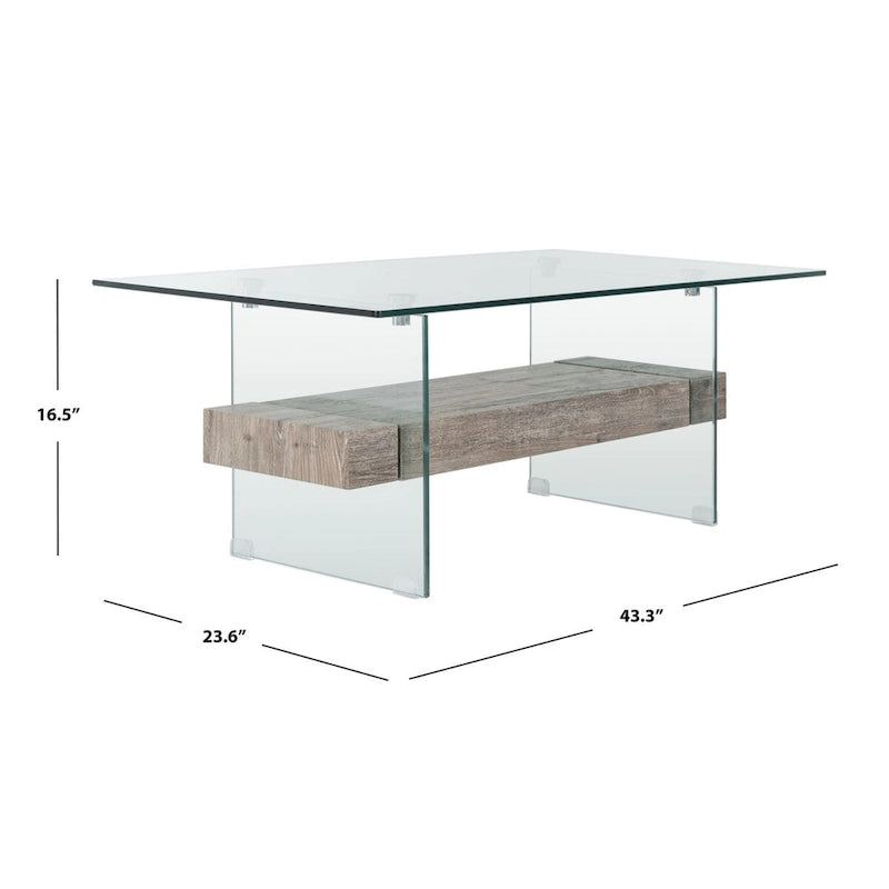 Clear Glass & Wood Shelf Modern Coffee Table, 1-Piece, Multiple Colors