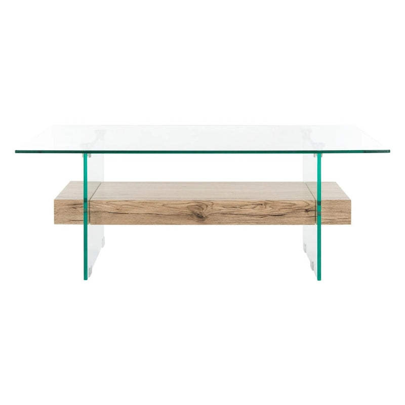 Clear Glass & Wood Shelf Modern Coffee Table, 1-Piece, Multiple Colors