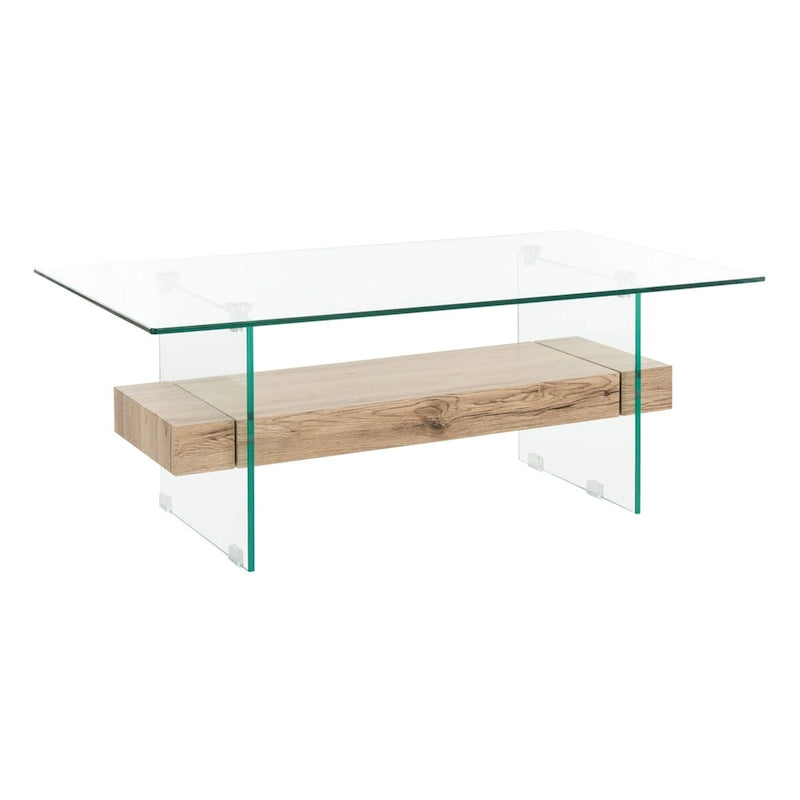 Clear Glass & Wood Shelf Modern Coffee Table, 1-Piece, Multiple Colors