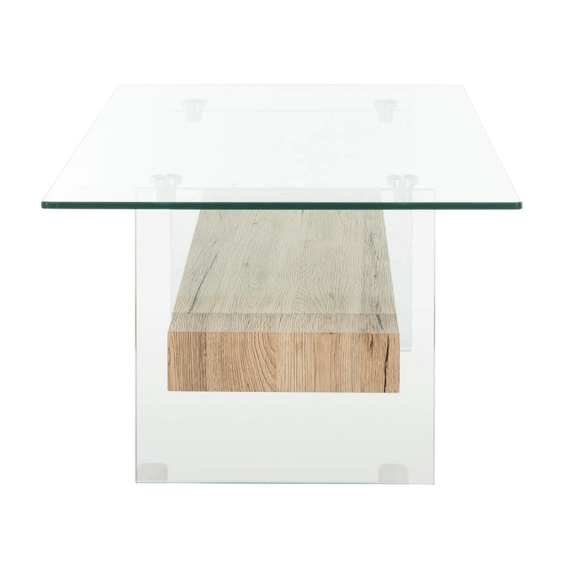 Clear Glass & Wood Shelf Modern Coffee Table, 1-Piece, Multiple Colors