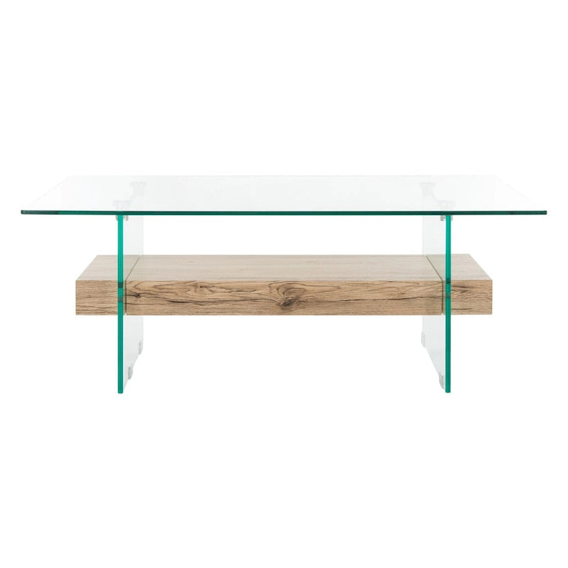 Clear Glass & Wood Shelf Modern Coffee Table, 1-Piece, Multiple Colors
