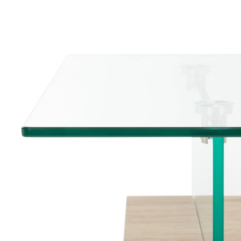 Clear Glass & Wood Shelf Modern Coffee Table, 1-Piece, Multiple Colors