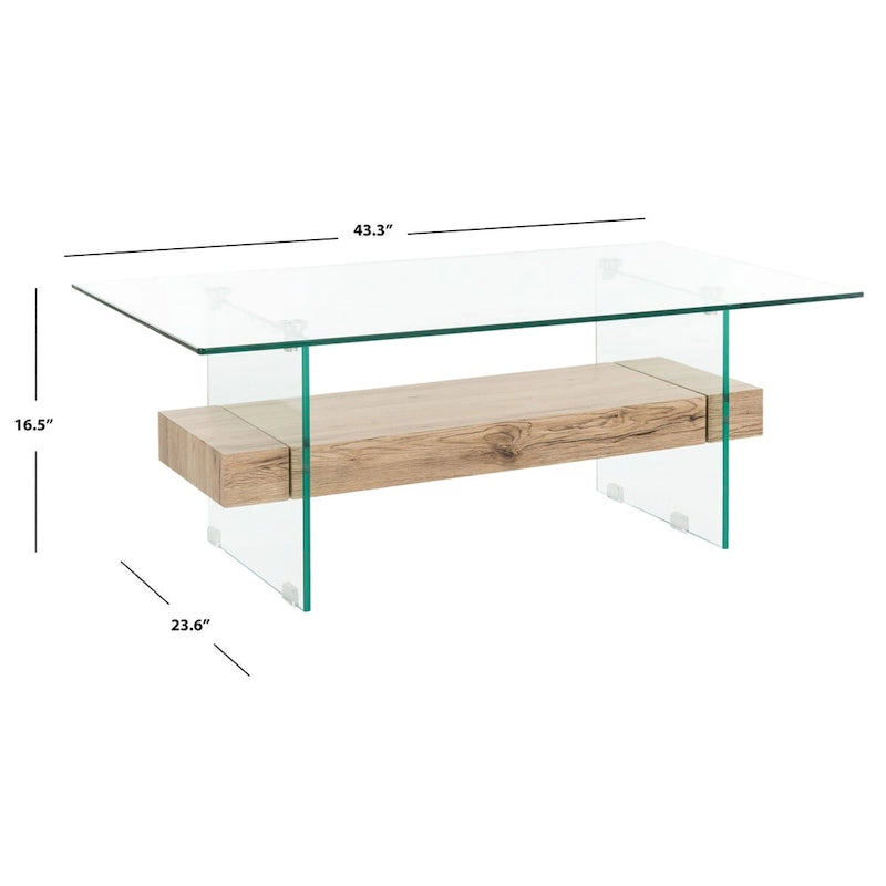 Clear Glass & Wood Shelf Modern Coffee Table, 1-Piece, Multiple Colors