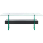 Clear Glass & Wood Shelf Modern Coffee Table, 1-Piece, Multiple Colors