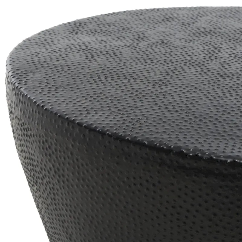 Drum Coffee Table, Matte Black / Brass, Moroccan Style, 24"W × 24"D × 16"H