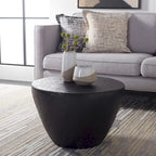Drum Coffee Table, Matte Black / Brass, Moroccan Style, 24"W × 24"D × 16"H