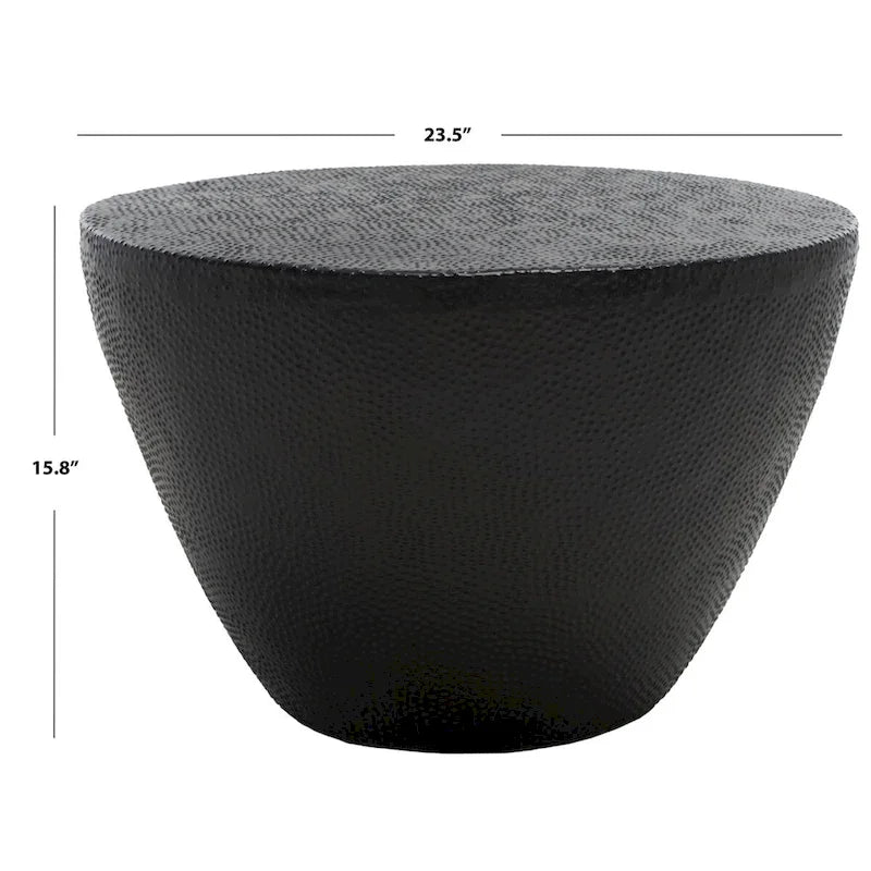Drum Coffee Table, Matte Black / Brass, Moroccan Style, 24"W × 24"D × 16"H