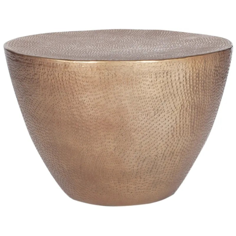 Drum Coffee Table, Matte Black / Brass, Moroccan Style, 24"W × 24"D × 16"H