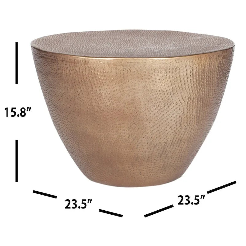 Drum Coffee Table, Matte Black / Brass, Moroccan Style, 24"W × 24"D × 16"H