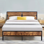 Rustic Brown / Black / Slate Industrial Platform Bed Frame with Headboard – Twin / Full / Queen, 1-Person