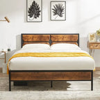 Rustic Brown / Black / Slate Industrial Platform Bed Frame with Headboard – Twin / Full / Queen, 1-Person