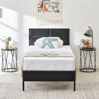 Rustic Brown / Black / Slate Industrial Platform Bed Frame with Headboard – Twin / Full / Queen, 1-Person