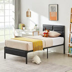 Rustic Brown / Black / Slate Industrial Platform Bed Frame with Headboard – Twin / Full / Queen, 1-Person