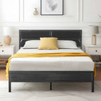 Rustic Brown / Black / Slate Industrial Platform Bed Frame with Headboard – Twin / Full / Queen, 1-Person