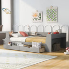 White/Gray Minimalist Twin Daybed with Storage & Charging Station, 1-Person