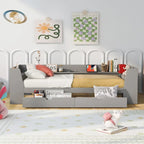 White/Gray Minimalist Twin Daybed with Storage & Charging Station, 1-Person