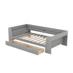 White/Gray Minimalist Twin Daybed with Storage & Charging Station, 1-Person