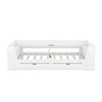White/Gray Minimalist Twin Daybed with Storage & Charging Station, 1-Person