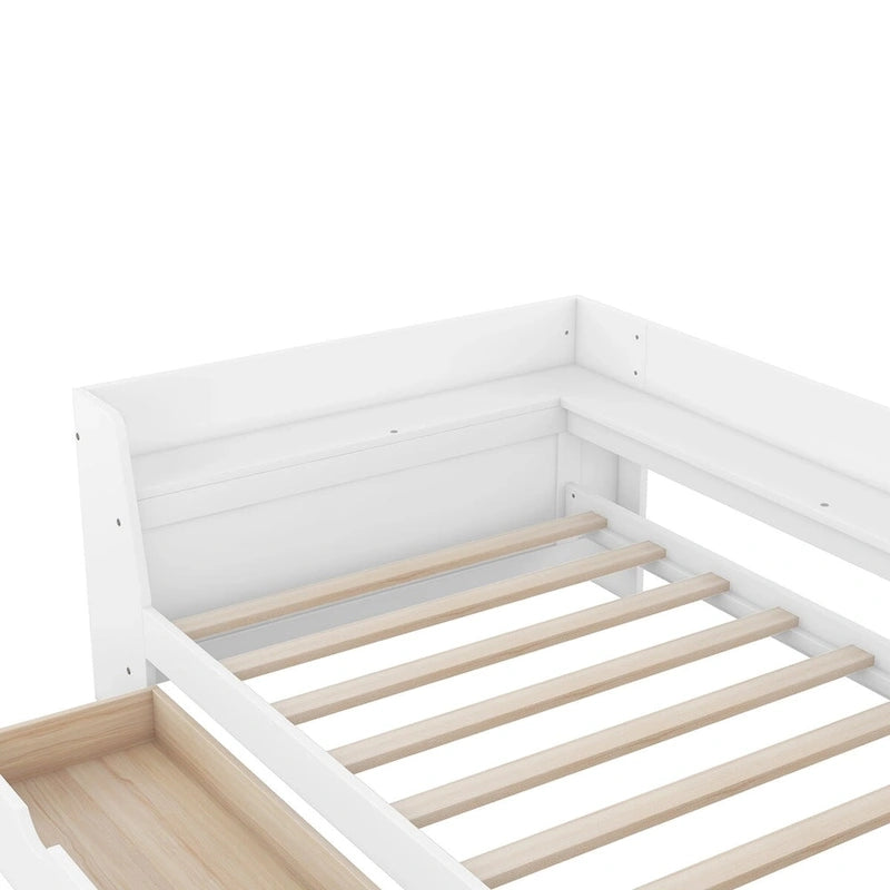 White/Gray Minimalist Twin Daybed with Storage & Charging Station, 1-Person