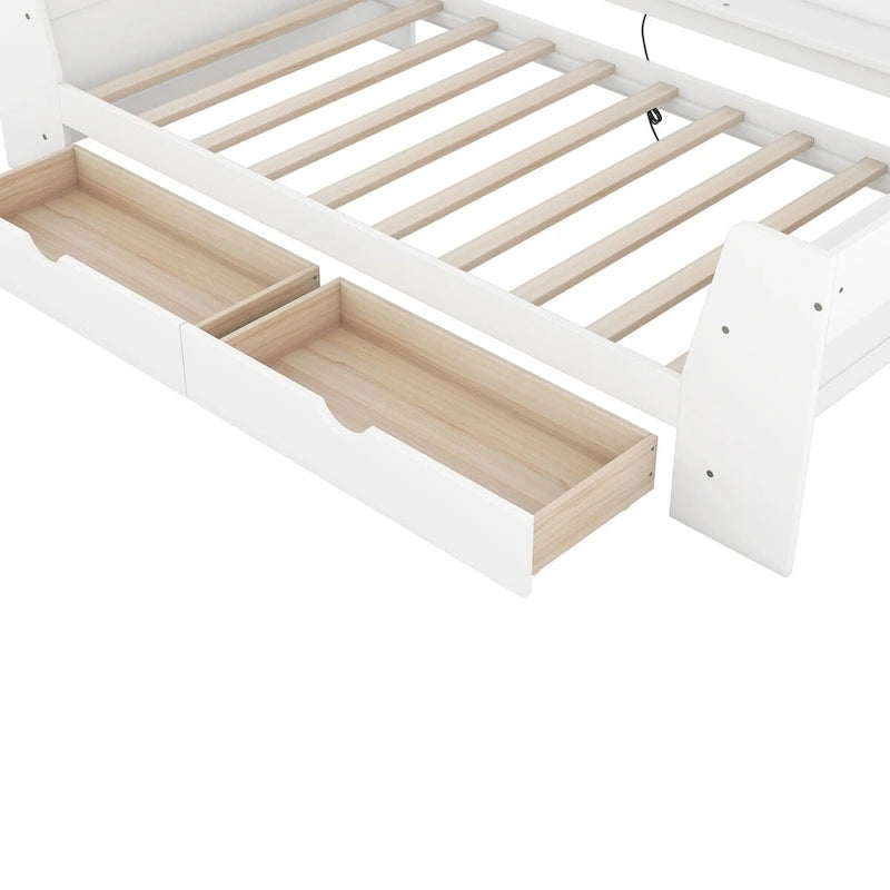 White/Gray Minimalist Twin Daybed with Storage & Charging Station, 1-Person