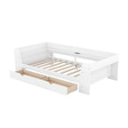 White/Gray Minimalist Twin Daybed with Storage & Charging Station, 1-Person