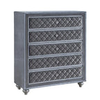 Gray Velvet 5-Drawer Dresser Chest with Crystal Knobs, Single