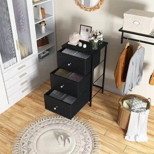 3-Drawer Nightstand, Black/White, Fabric & Wood, Single