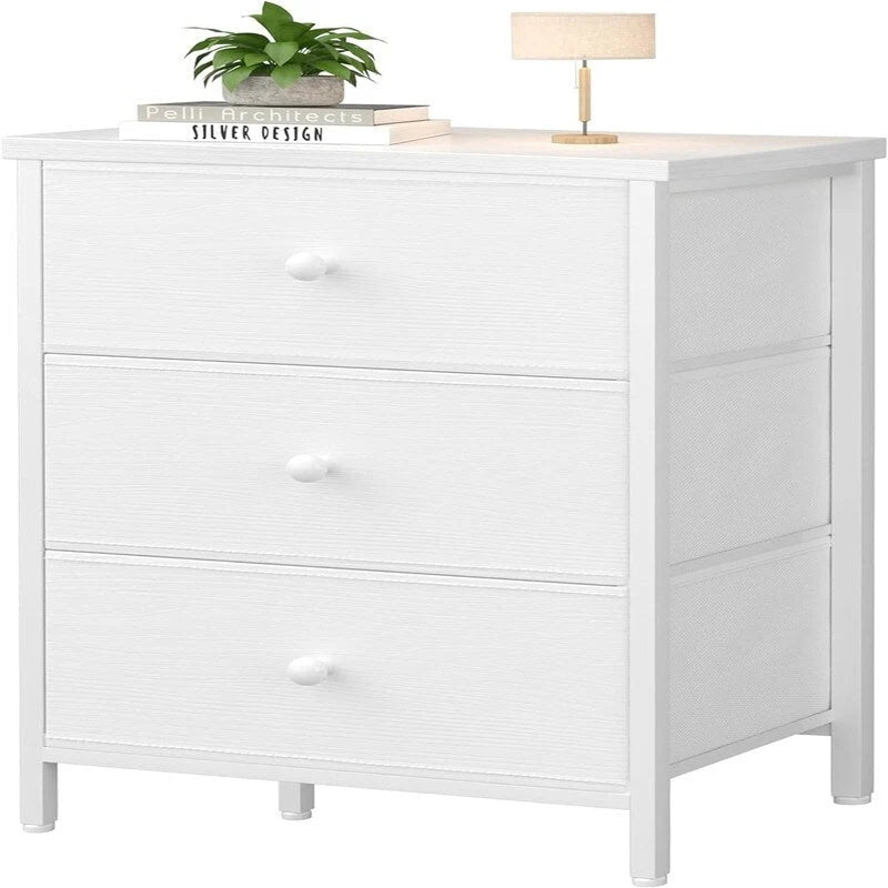 3-Drawer Nightstand, Black/White, Fabric & Wood, Single