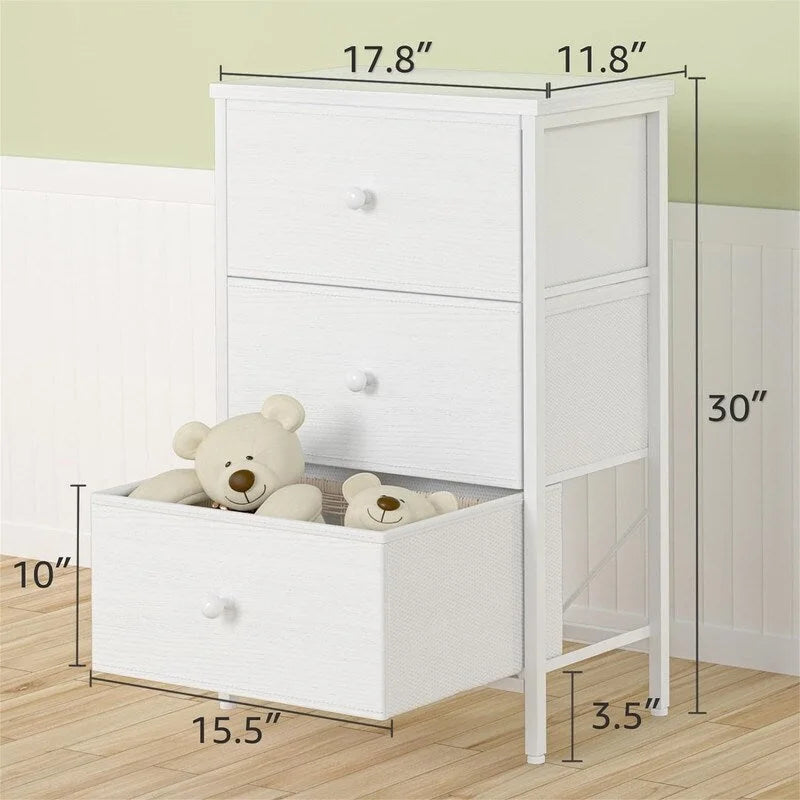 3-Drawer Nightstand, Black/White, Fabric & Wood, Single