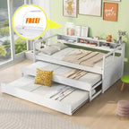 Grey/White Wood Daybed with 2 Trundles, Sleeps 3, USB Charging & LED Light