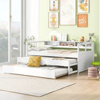 Grey/White Wood Daybed with 2 Trundles, Sleeps 3, USB Charging & LED Light