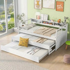 Grey/White Wood Daybed with 2 Trundles, Sleeps 3, USB Charging & LED Light