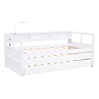 Grey/White Wood Daybed with 2 Trundles, Sleeps 3, USB Charging & LED Light