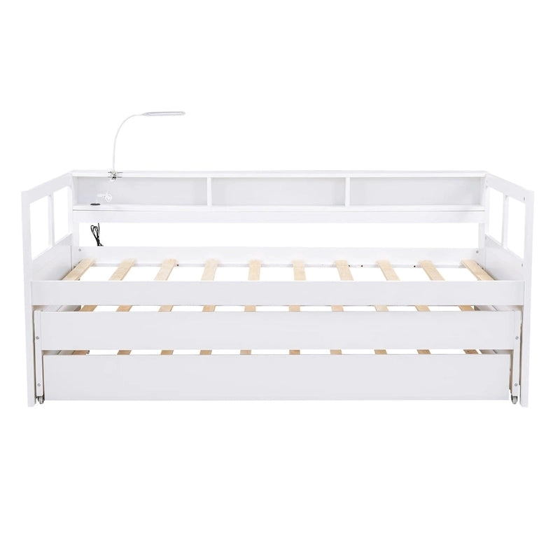 Grey/White Wood Daybed with 2 Trundles, Sleeps 3, USB Charging & LED Light