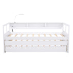 Grey/White Wood Daybed with 2 Trundles, Sleeps 3, USB Charging & LED Light