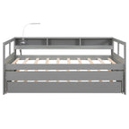 Grey/White Wood Daybed with 2 Trundles, Sleeps 3, USB Charging & LED Light