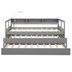 Grey/White Wood Daybed with 2 Trundles, Sleeps 3, USB Charging & LED Light