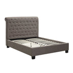 Grey Queen Bed, Button Tufted Upholstered Rolled Back, 1-Person