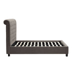 Grey Queen Bed, Button Tufted Upholstered Rolled Back, 1-Person