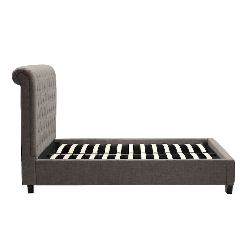 Grey Queen Bed, Button Tufted Upholstered Rolled Back, 1-Person